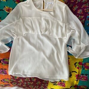 Calvin Klein Cream Bib Collar Blouse